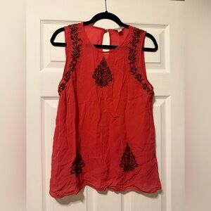 Lucky Brand sheer coral embroidered tank size medium